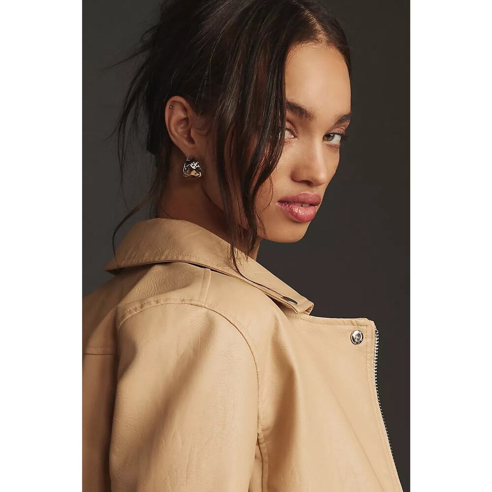 Anthropologie Faux Leather Moto Biker Jacket Sand - M - Picture 4 of 4